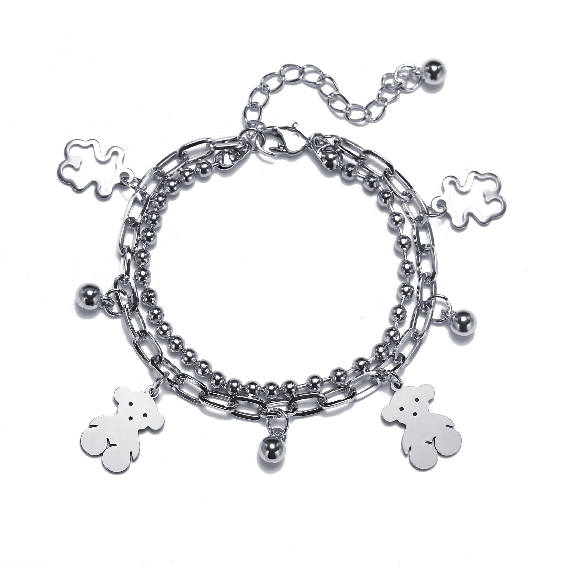 Wholesale Dark Alloy Double Layer Bear Bracelets